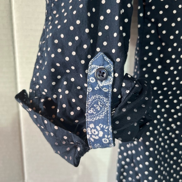 Tommy Hilifiger Women Shirt Button Up Fitted Roll Tab Sleeve Navy Polka Dot XS - Picture 4 of 9